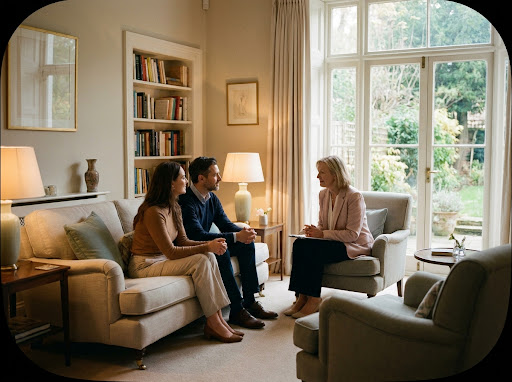 Two people in a therapy session at Evlove Center